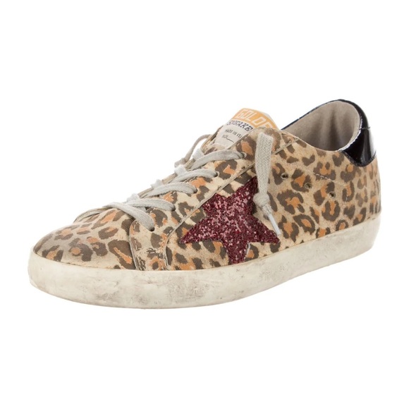 GOLDEN GOOSE SUPERSTAR SNEAKERS LEOPARD SUEDE & RED GLITTER STAR - Picture 1 of 14